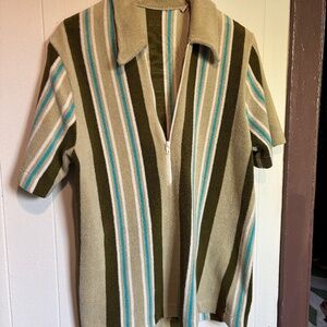 Vintage 70's Terry Cloth Shirt with Blue and Green Stripes